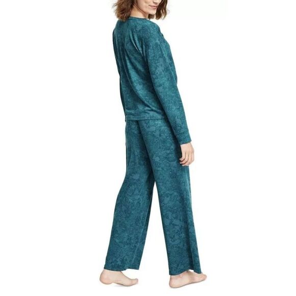 Jenni Women's Sz L Green Subtle Tie Dye 2-pc Cozy Ribbed Knit Pajama Set - Picture 16 of 16